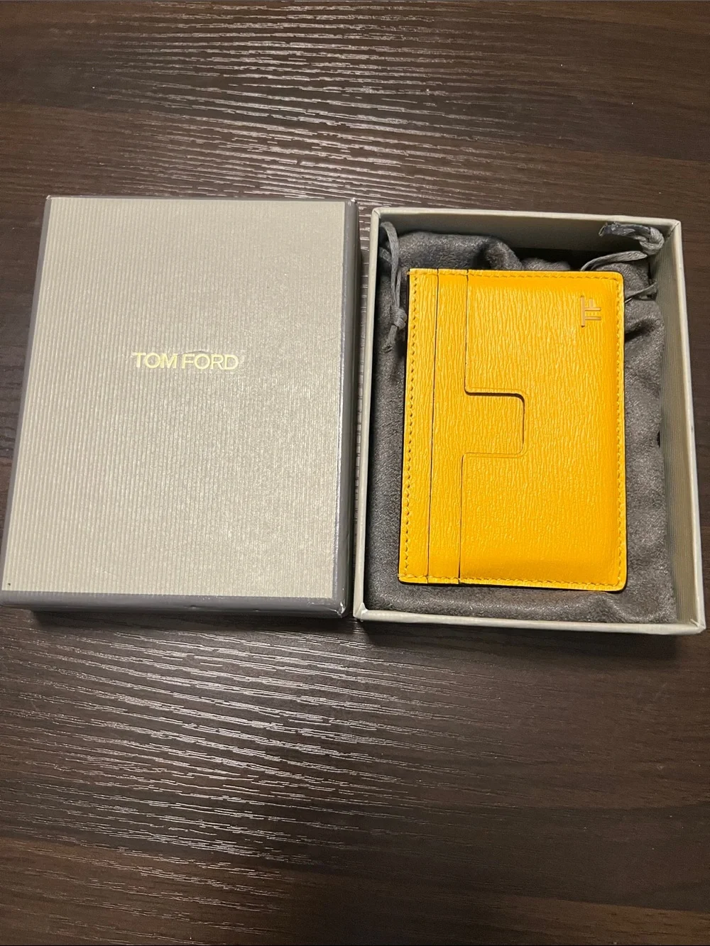 Tom Ford New in Box TF Yellow Gold Leather Card Holder Made in Italy Unisex
